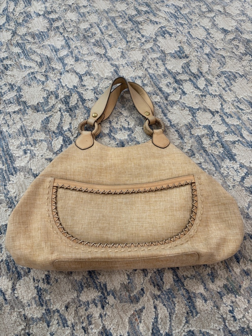 Cole Haan Woven Macramé Beige Shoulder Bag with Rope Detail - Picture 2 of 9